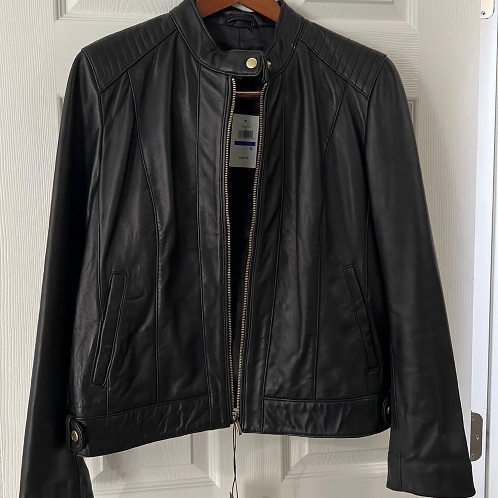 Cole Haan black leather Moto jacket